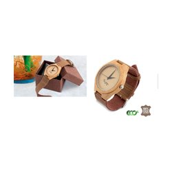 Reloj Bambú con piel natural